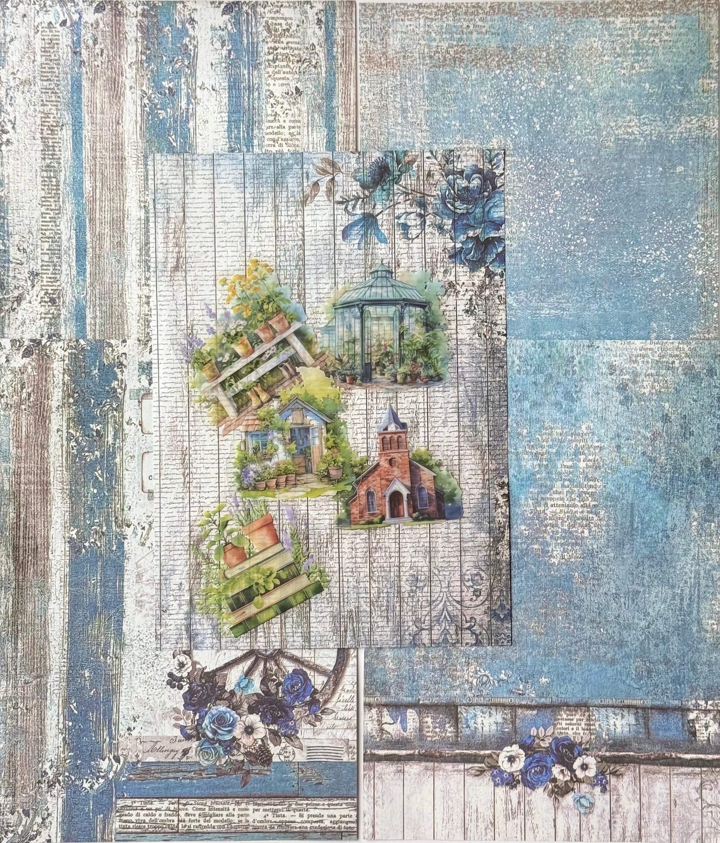 Dreamy Vintage Floral Junk Journal Kit | Blue & Pink Flowers Print | Journal Paper, Shabby Vintage Junk Journal