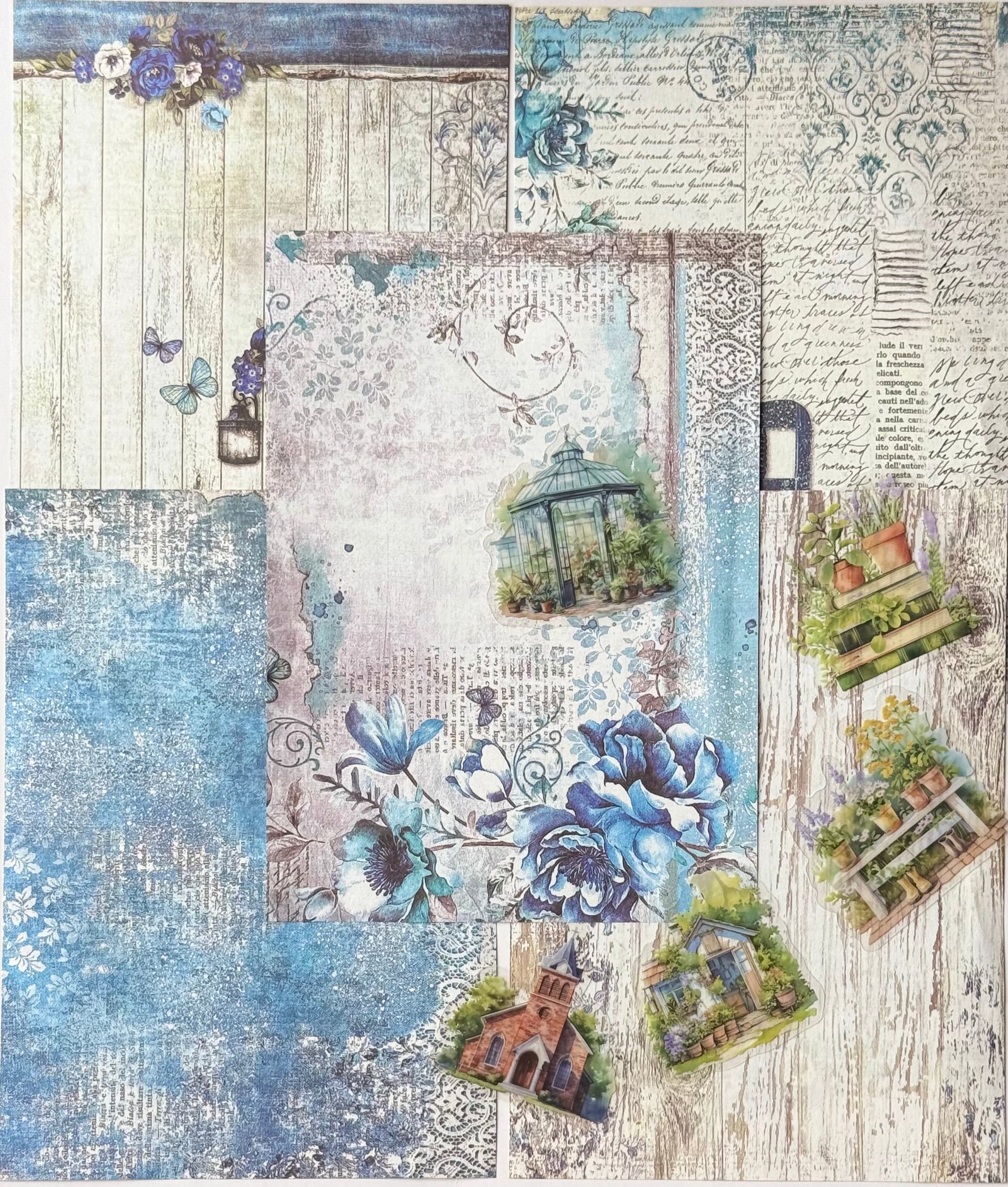 Dreamy Vintage Floral Junk Journal Kit | Blue & Pink Flowers Print | Journal Paper, Shabby Vintage Junk Journal
