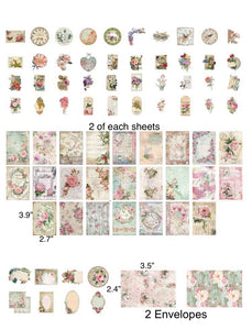 Dreamy Vintage Floral Junk Journal Kit | Blue & Pink Flowers Print | Journal Paper, Shabby Vintage Junk Journal
