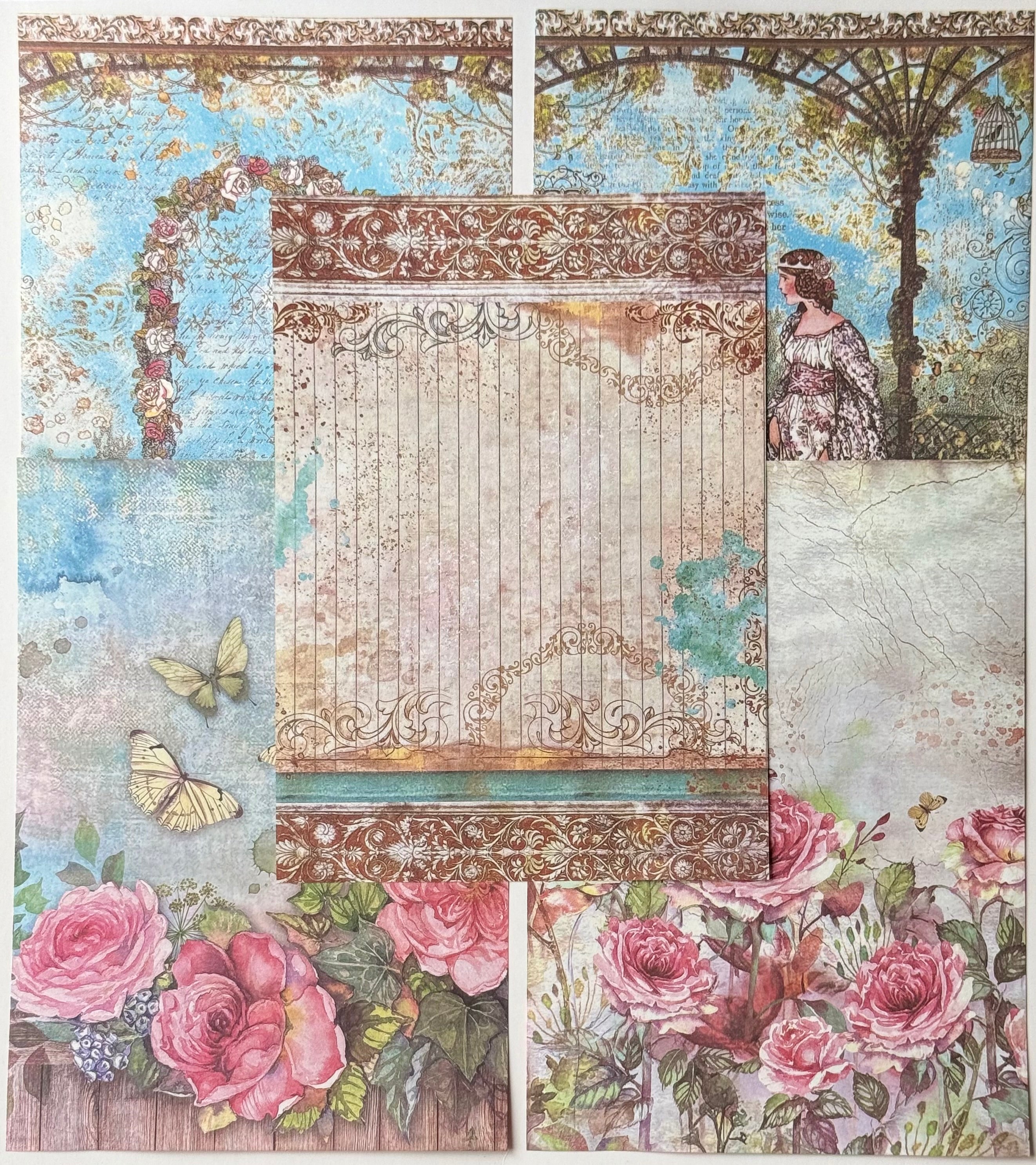 Dreamy Vintage Floral Junk Journal Kit | Blue & Pink Flowers Print | Journal Paper, Shabby Vintage Junk Journal