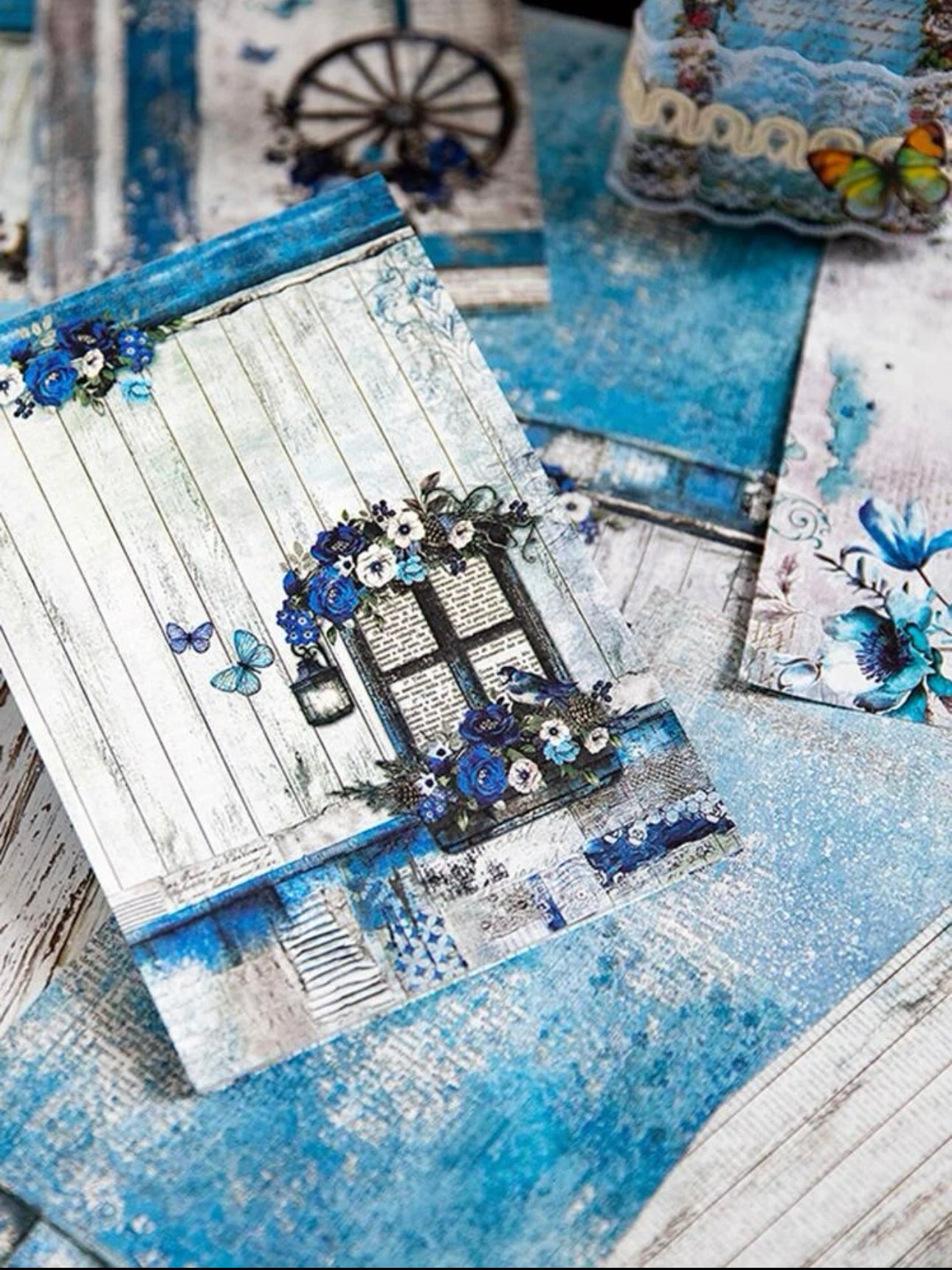 Dreamy Vintage Floral Junk Journal Kit | Blue & Pink Flowers Print | Journal Paper, Shabby Vintage Junk Journal
