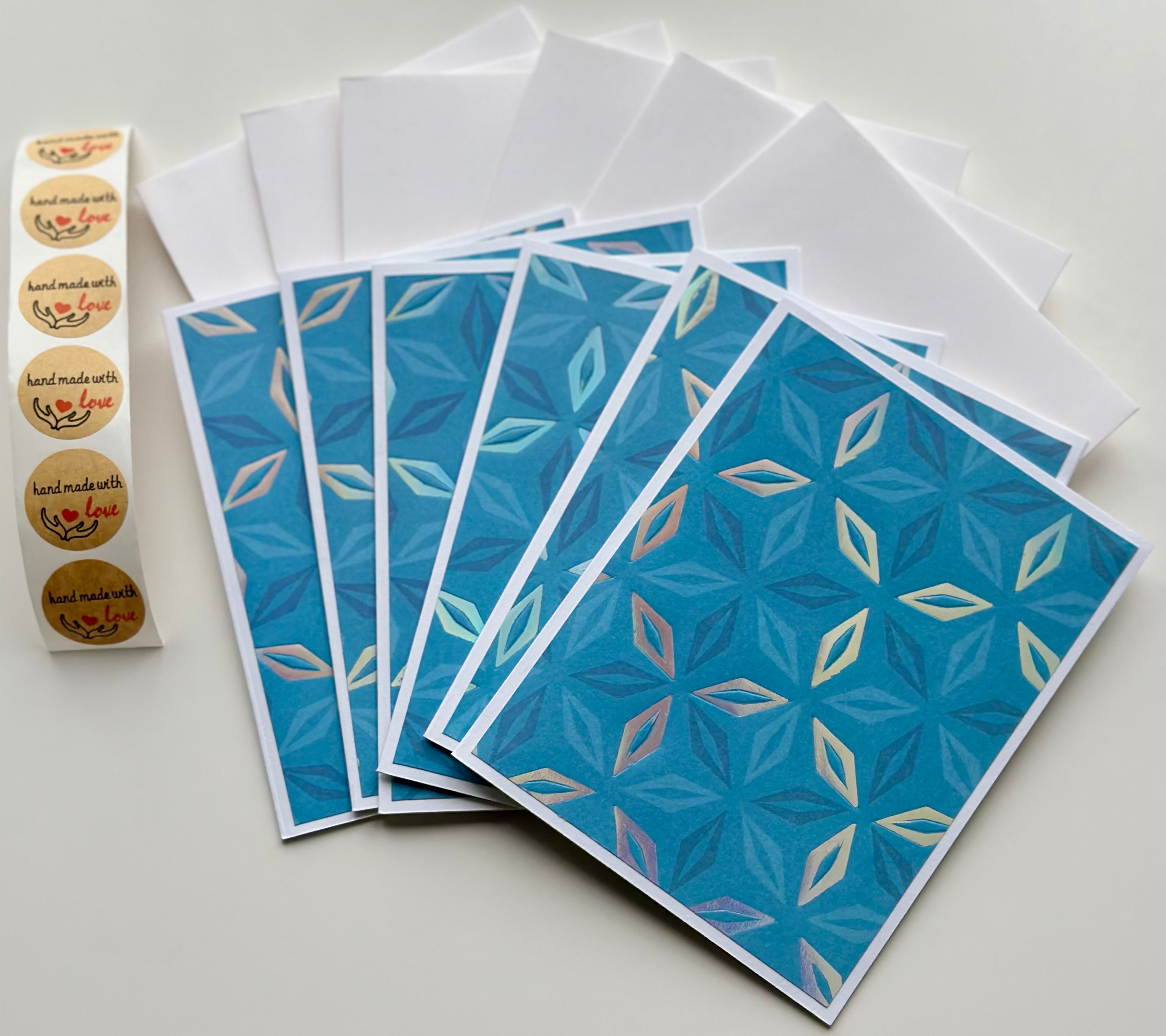 Set of 6: Handmade Cards | Elegant Blue & Silver Cards Set with Envelopes | Thank You Cards Set | Note Cards Set | Greeting Cards Set