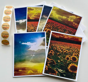 Set of 6: Handmade Elegant Sunset, Sunflowers Card Set | Thinking of You | Blank Hello Cards | Bulk Sympathy Cards | Handmade Blank Card Set