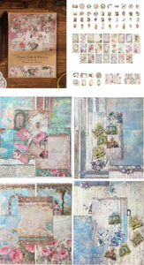 Dreamy Vintage Floral Junk Journal Kit | Blue & Pink Flowers Print | Journal Paper, Shabby Vintage Junk Journal