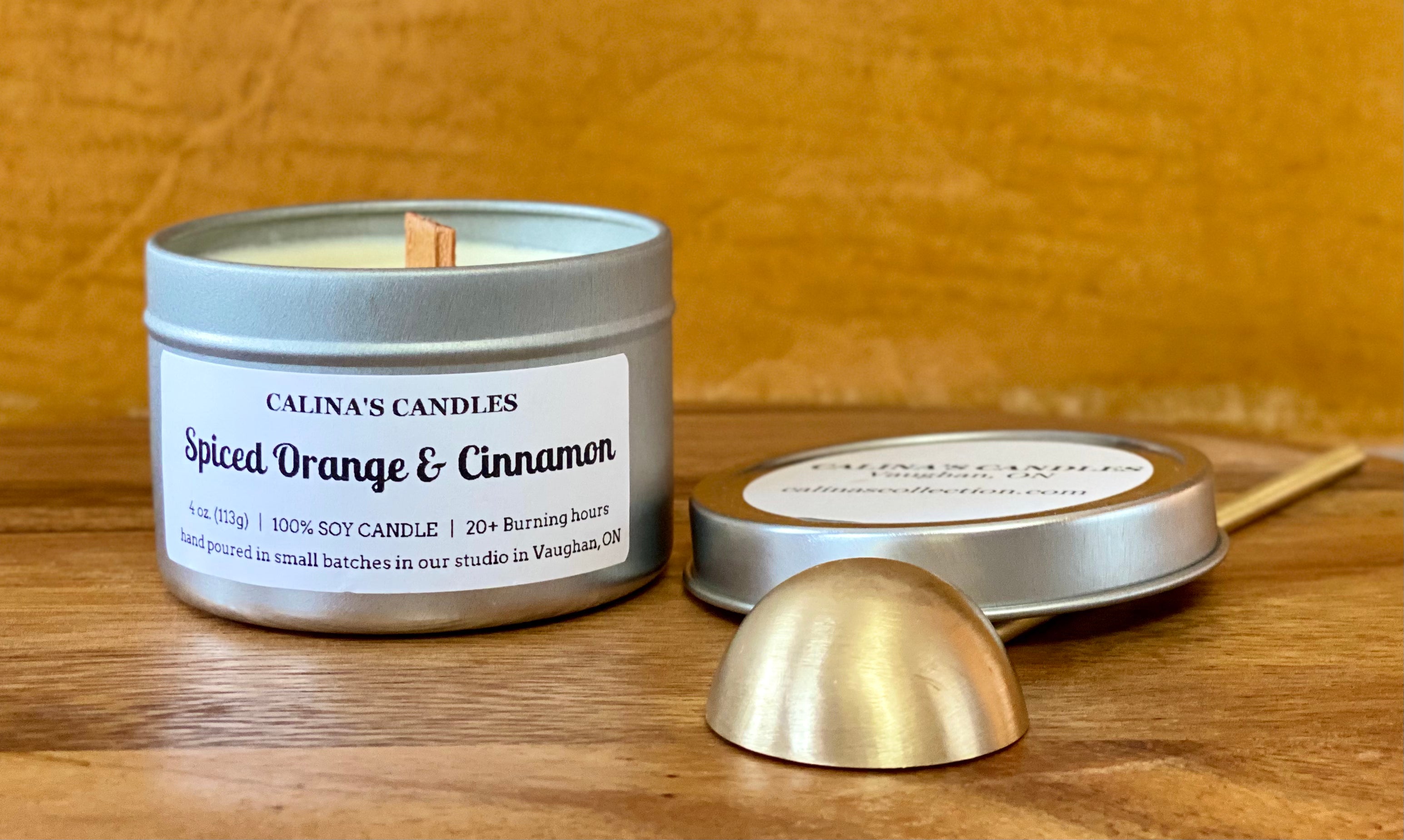 Spiced Orange & Cinnamon | Scented Tin Candle | Wooden Wick