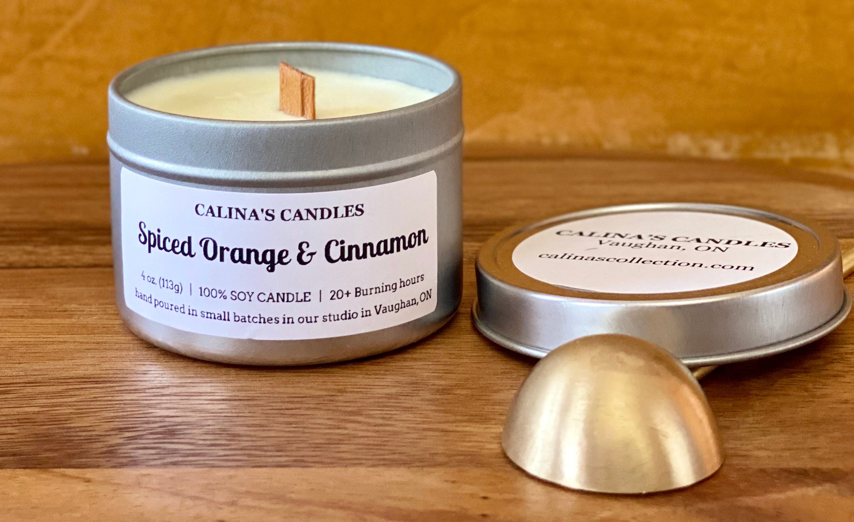 Spiced Orange & Cinnamon | Scented Tin Candle | Wooden Wick