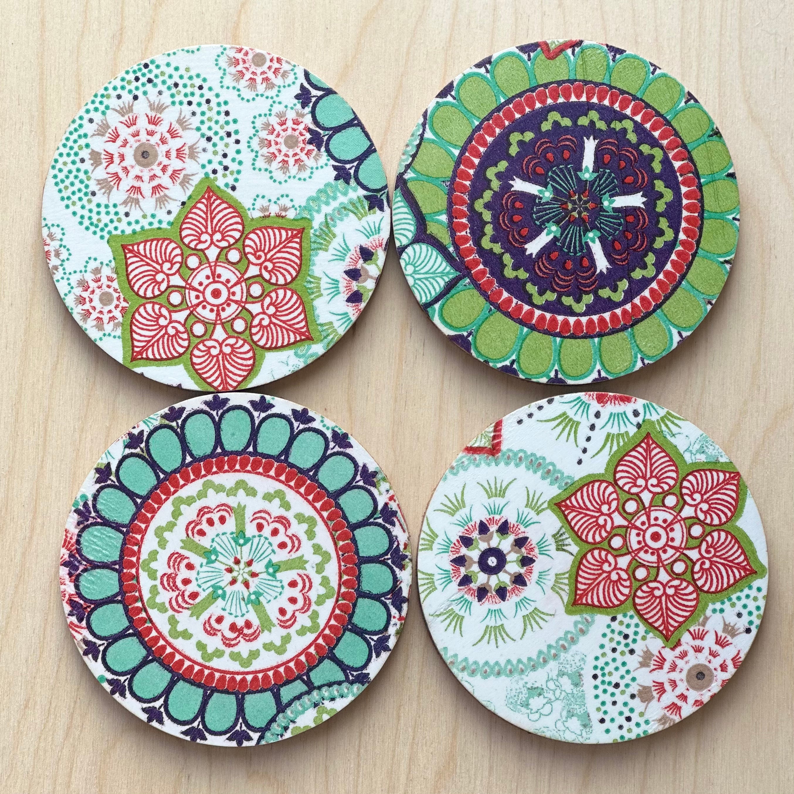 Wood Coasters | Decoupage Coasters - Set of 4